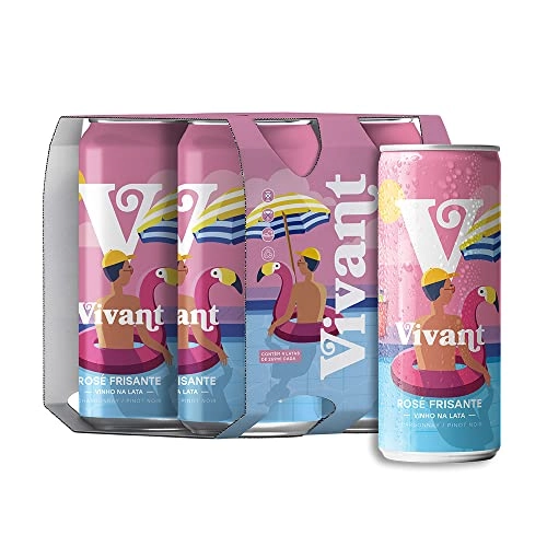 Pack Vinho Brasileiro Rosé Frisante Seco Vivant Chardonnay Pinot Noir Lata 4 Unidades 269ml Cada