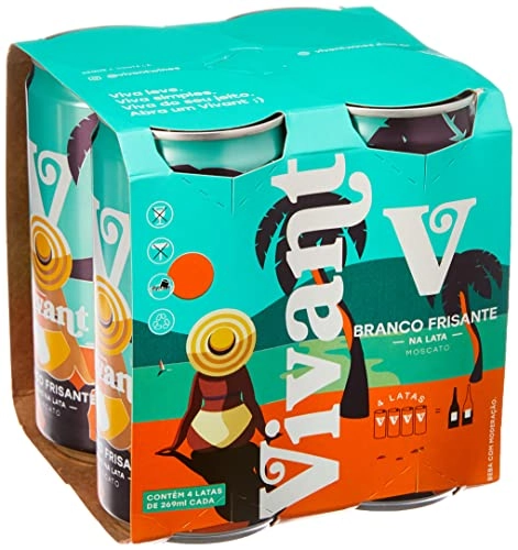 Pack Vinho Brasileiro Branco Frisante Suave Vivant Moscato Lata 4 Unidades 269ml Cada