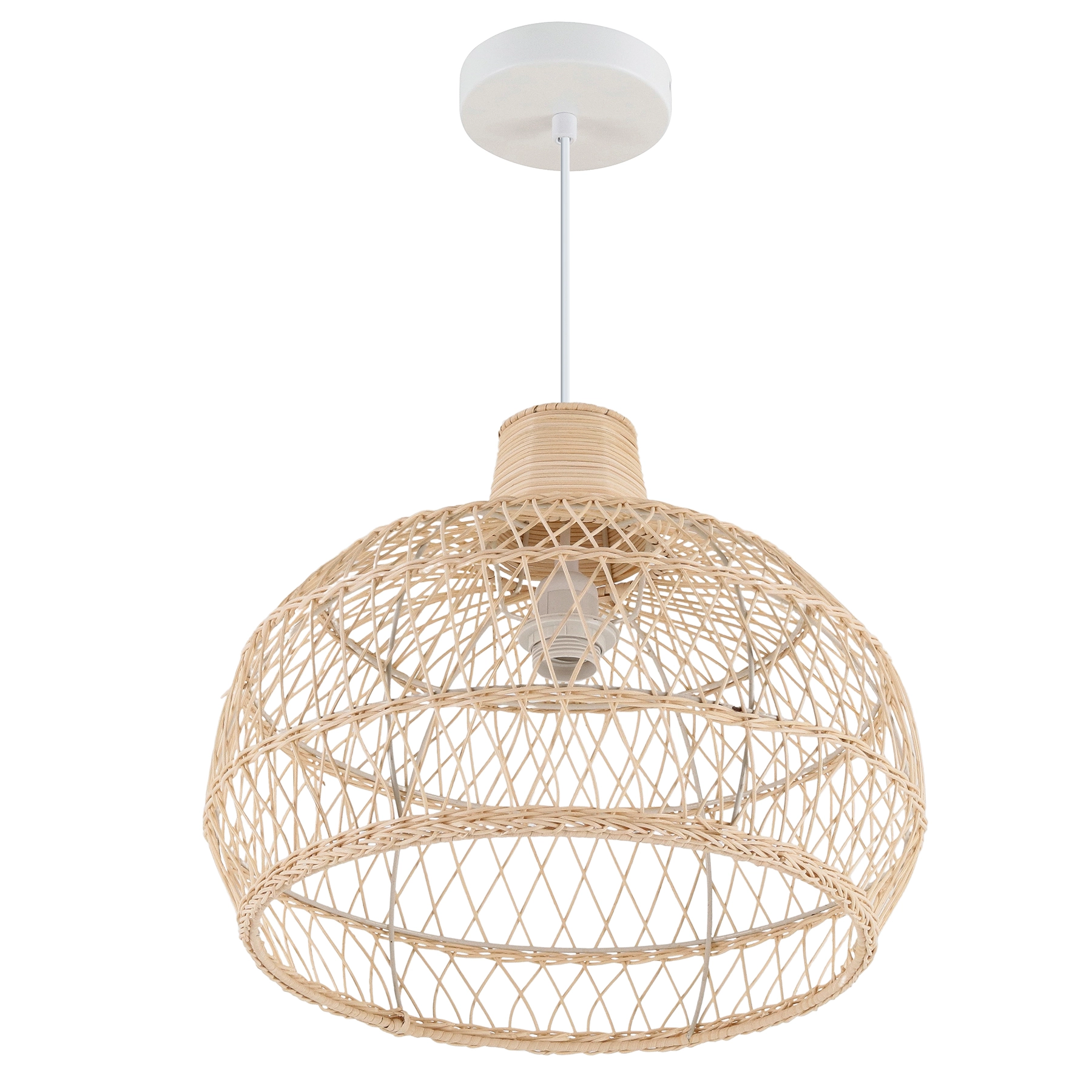 Pendente Cesto 1 Lâmpada Fibra e Metal 41x153cm Branco e Bege Bangkok Lumicentro