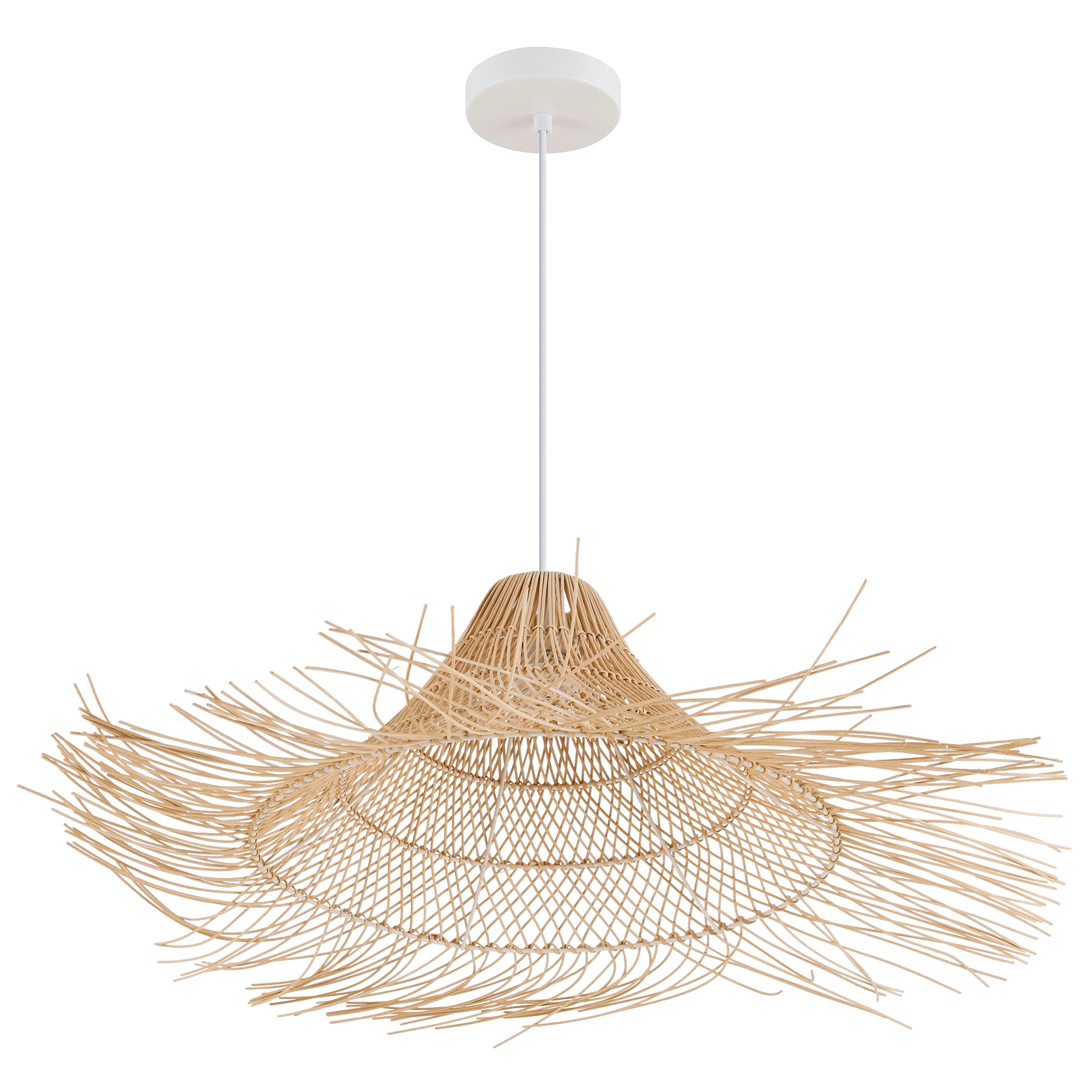 Pendente Chapéu Chinês 1 Lâmpada Fibra e Metal Branco e Bege Krabi Lumicentro