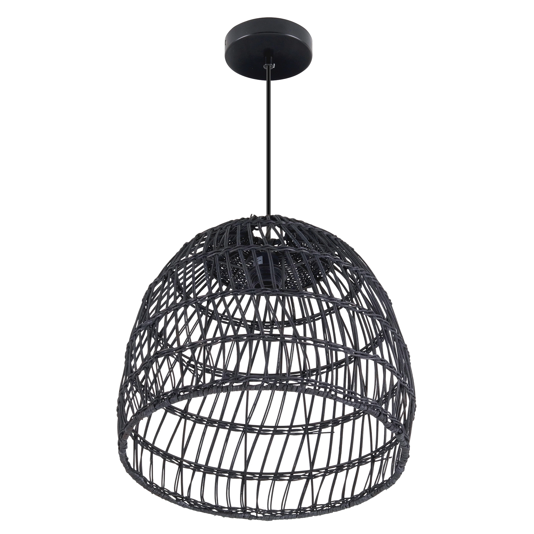 Pendente Cesto 1 Lâmpada Fibra e Metal Preto Suthep Lumicentro