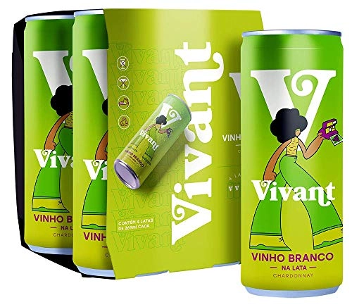 Pack Vinho Brasileiro Branco Seco Vivant Chardonnay Lata 4 Unidades 269ml Cada