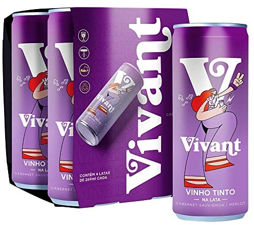 Pack Vinho Brasileiro Tinto Seco Vivant Cabernet Sauvignon Merlot Lata 4 Unidades 269ml Cada