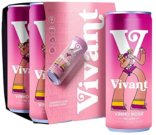 Pack Vinho Brasileiro Rosé Seco Vivant Syrah Pinot Noir Lata 4 Unidades 269ml Cada