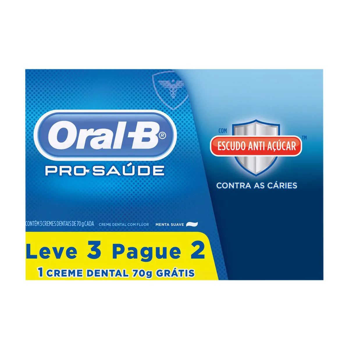 Creme Dental Oral-B Pro-Saúde com Escudo Anti-Açúcar Menta Suave 210g com 3 unidades