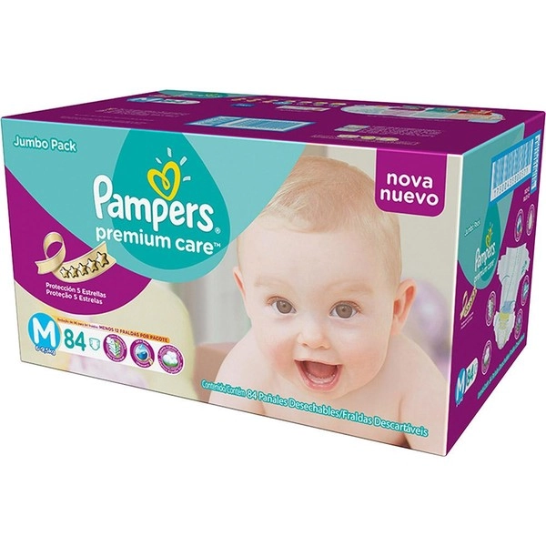 Fralda Descartável Infantil Pampers Premium Care M Caixa 84 Unidades