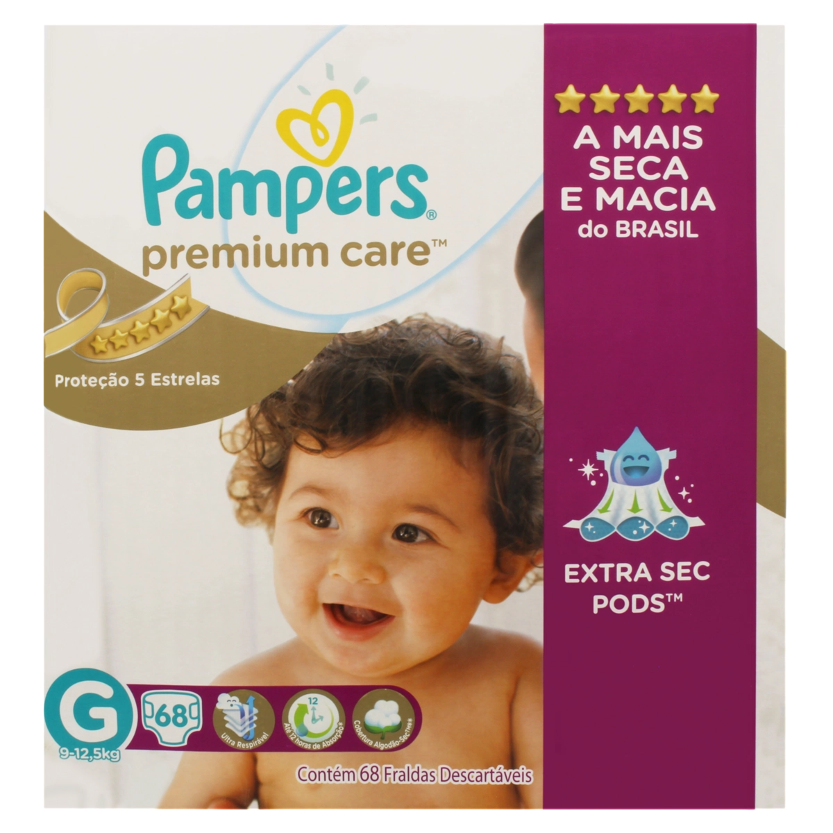 Fralda Descartável Infantil Pampers Premium Care G Caixa 68 Unidades