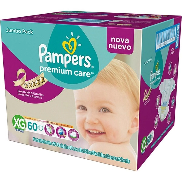 Fralda Descartável Infantil Pampers Premium Care Xg Caixa 60 Unidades