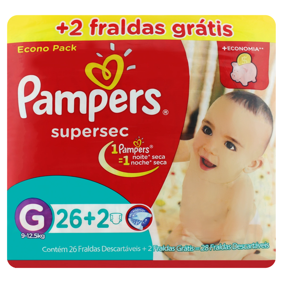 Fralda Descartável Infantil Pampers Supersec G Pacote Leve 28 Pague 26 Unidades