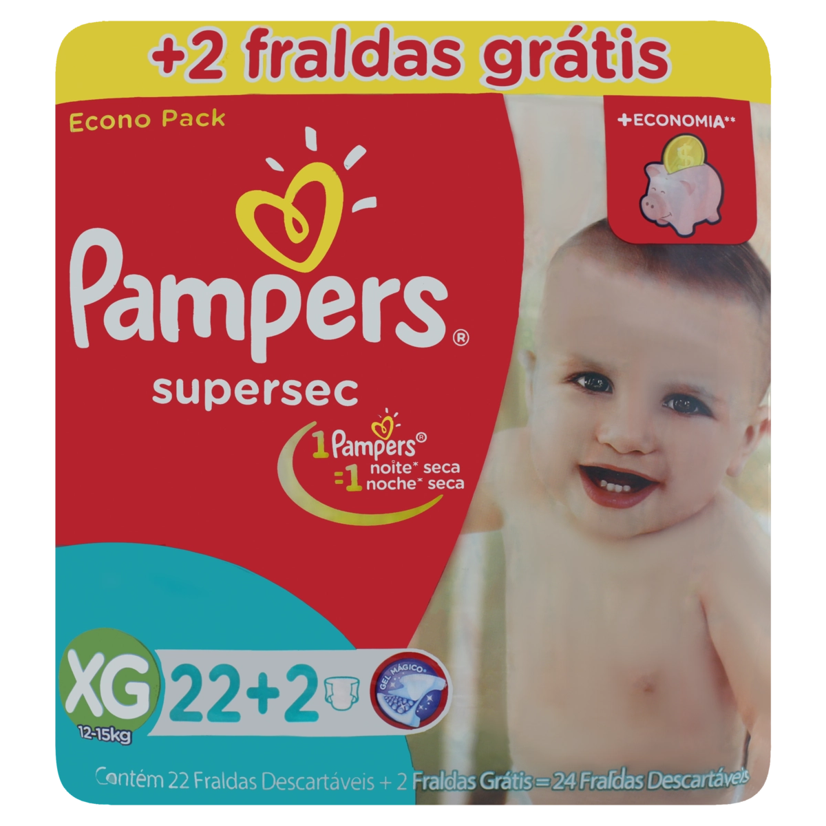 Fralda Descartável Infantil Pampers Supersec Xg Pacote Leve 24 Pague 22 Unidades