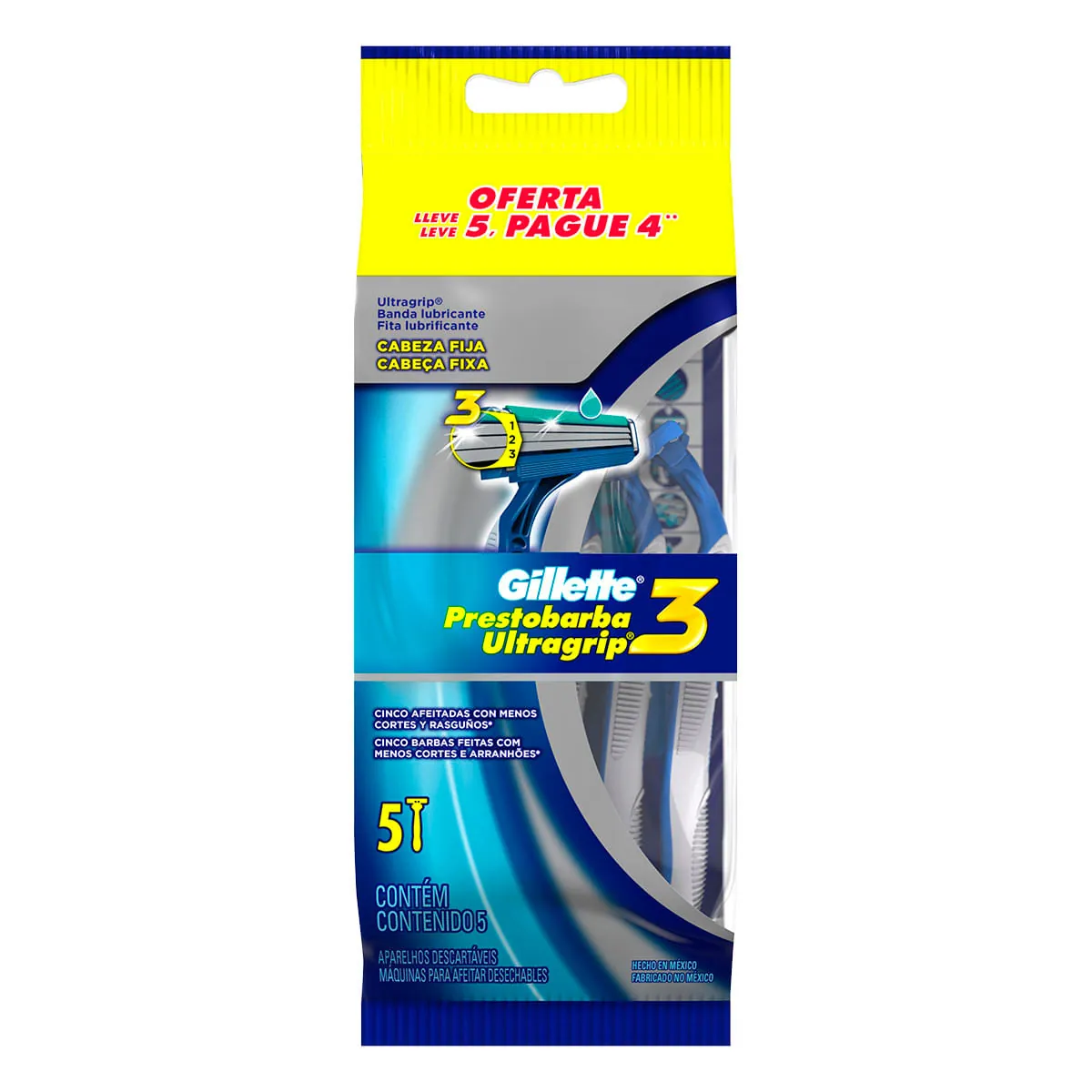 Aparelho Descartável Para Barbear Gillette Prestobarba3 Ultragrip Leve 5 Pague 4 Unidades
