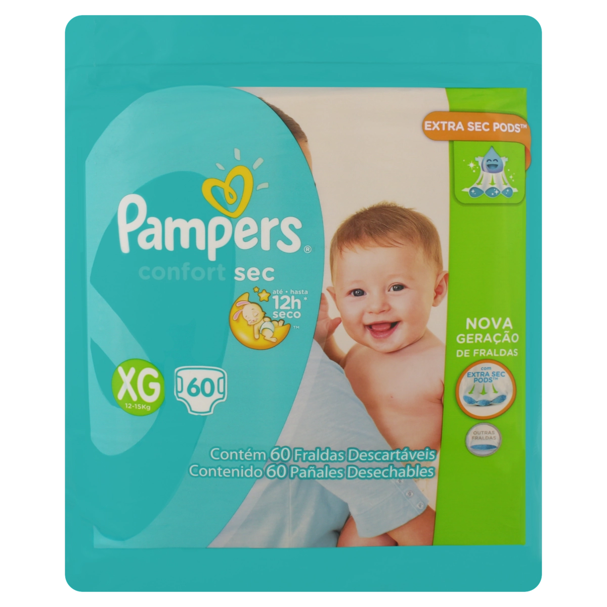 Fralda Descartável Infantil Pampers Confort Sec Xg Pacote 60 Unidades