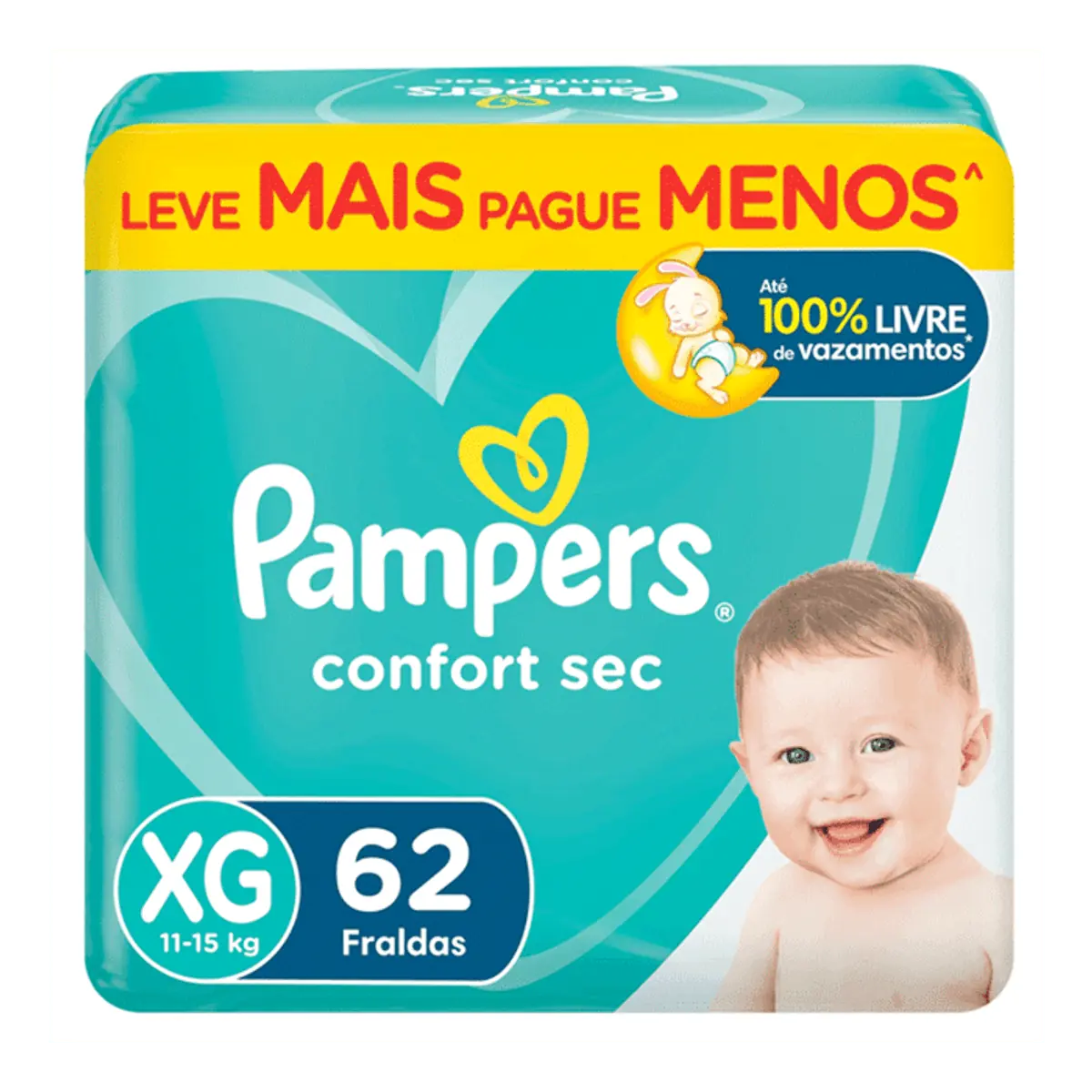 Fralda Descartável Infantil Pampers Confort Sec Xg Pacote 62 Unidades