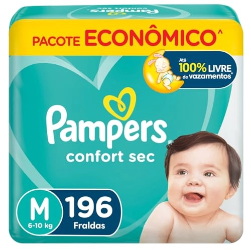 Fralda Descartável Infantil Pampers Confort Sec M Pacote Econômico 196 Unidades