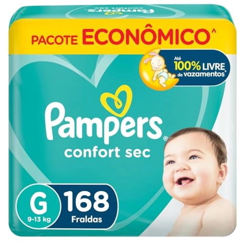 Fralda Descartável Infantil Pampers Confort Sec G 168 Unidades Pacote Econômico