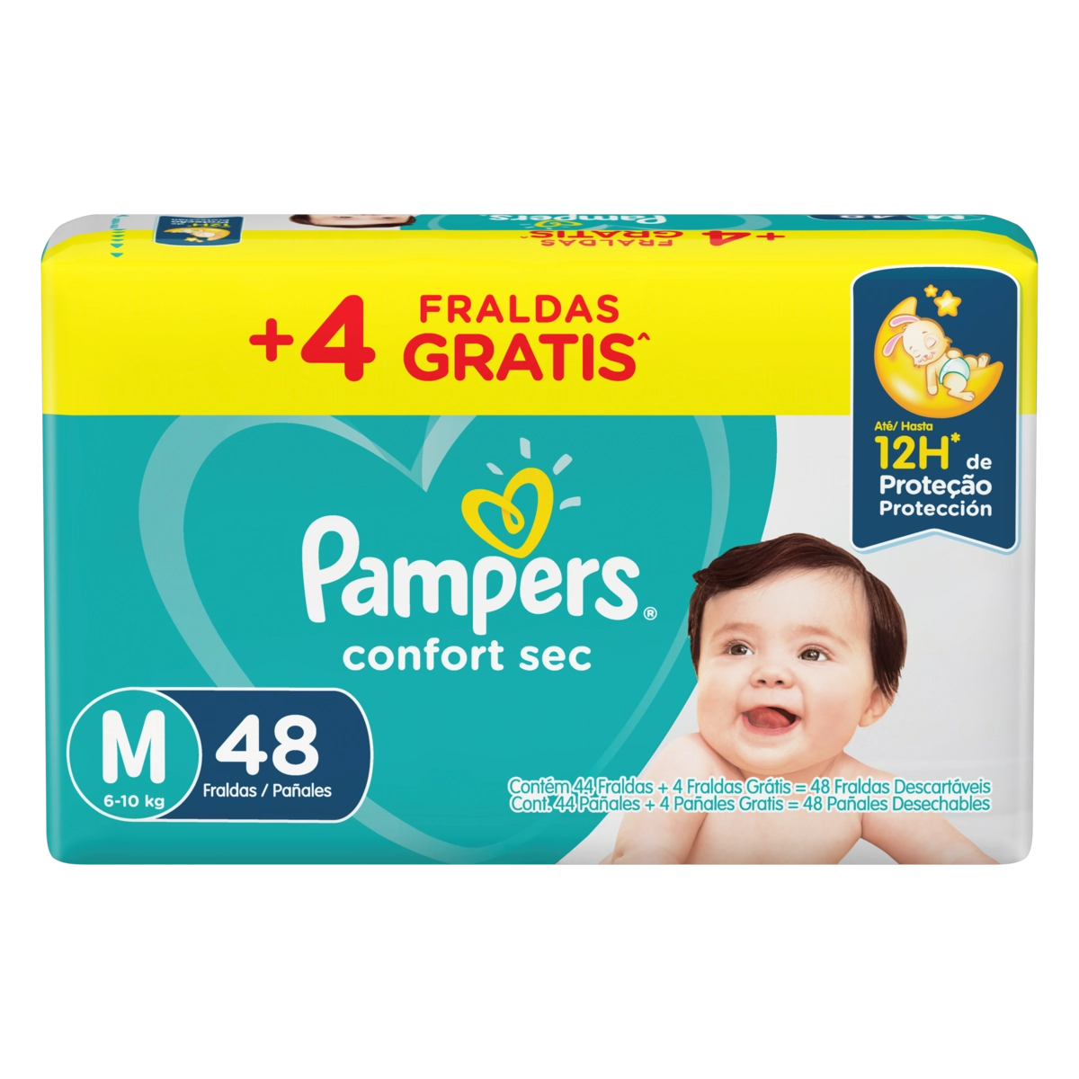 Fralda Descartável Infantil Pampers Confort Sec M Pacote 48 Unidades