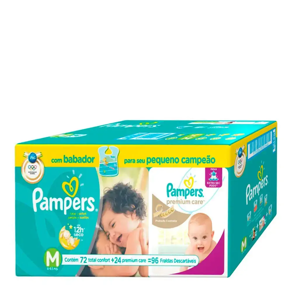 Fralda Descartável Infantil Pampers Confort Sec Premium Care Pacote 96 Unidades
