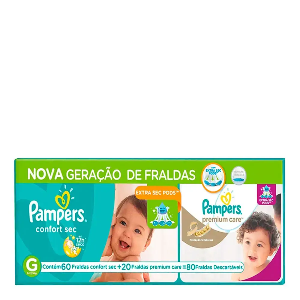Fralda Descartável Infantil Pampers Confort Sec Premium Care G Pacote 80 Unidades