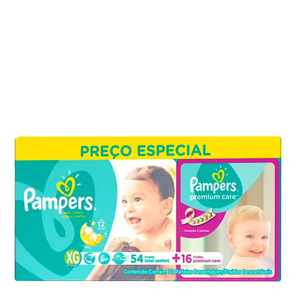 Fralda Descartável Infantil Pampers Confort Sec Premium Care Caixa 70 Unidades