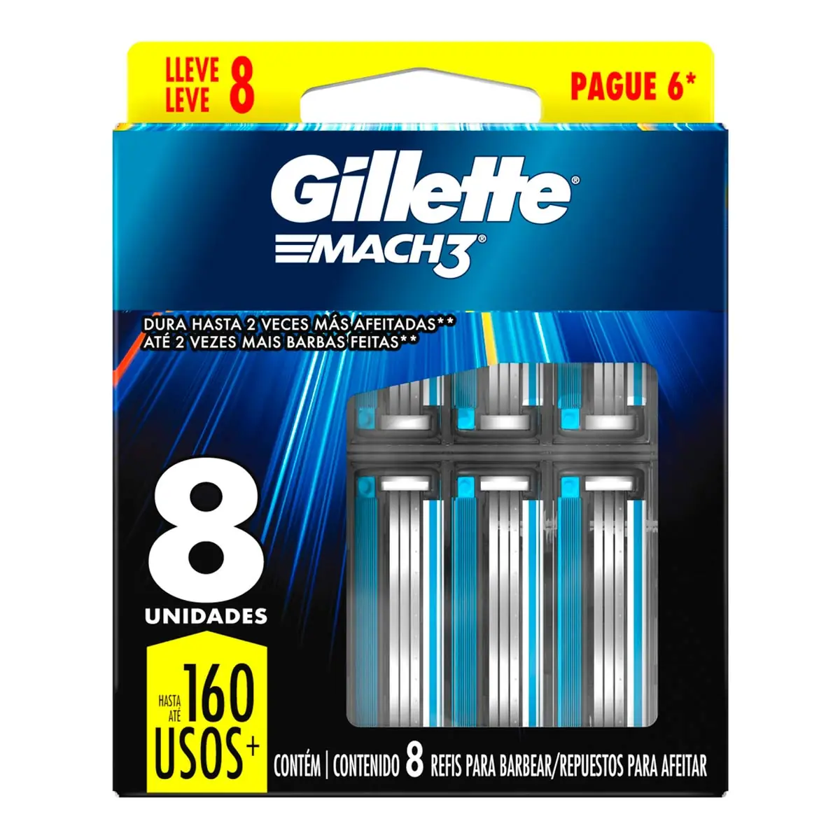 Carga para Aparelho de Barbear Gillette Mach3 - Leve 8 Pague 6