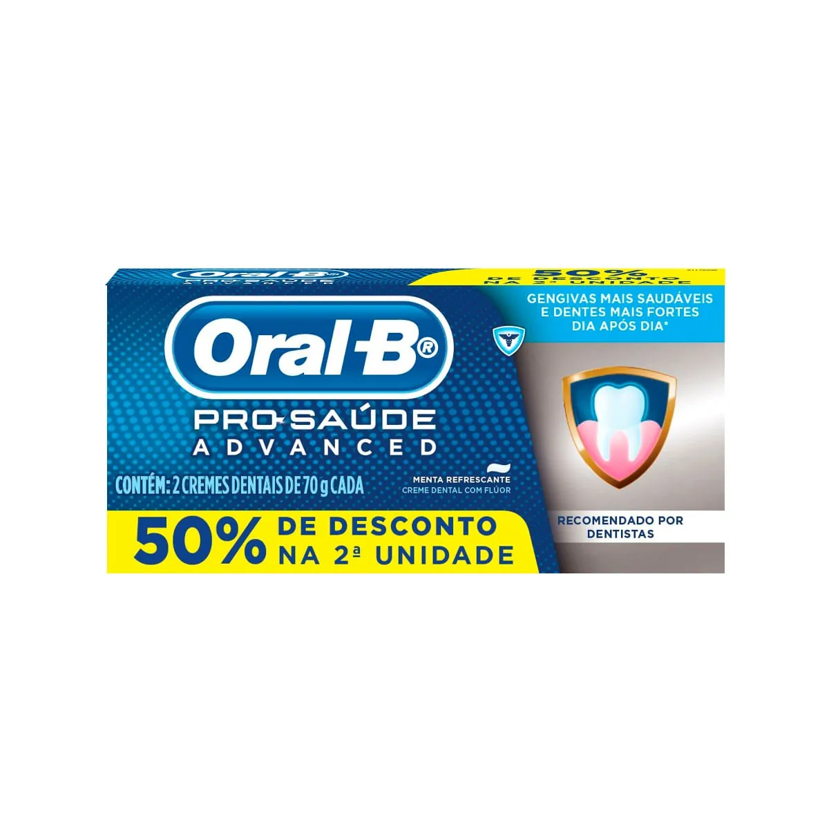 Pack Creme Dental Menta Refrescante Oral B Pro Saúde Advanced Caixa 2 Unidades 70g Cada Grátis 50 De