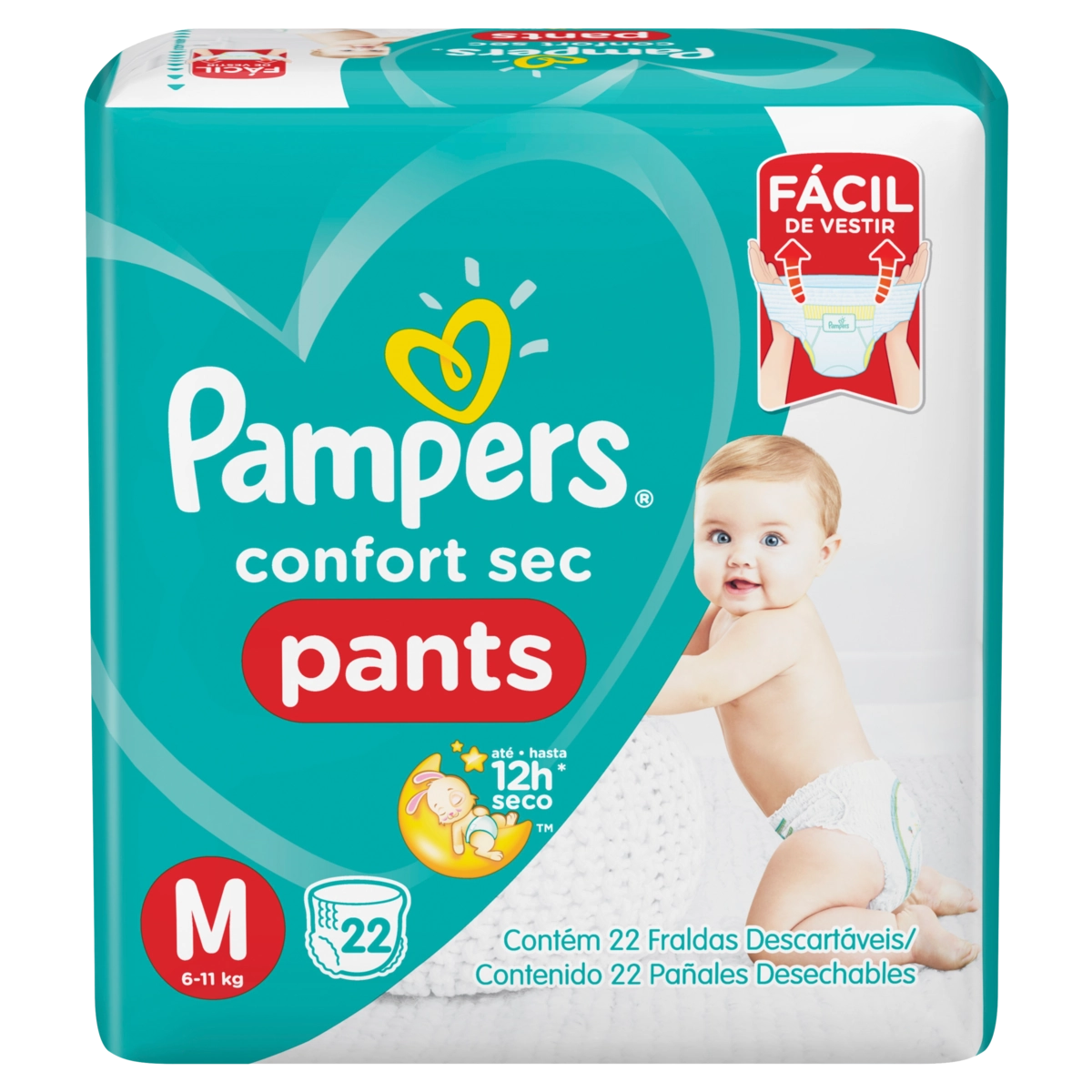 Fralda Descartável Infantil Pants Pampers Confort Sec M Pacote 22 Unidades