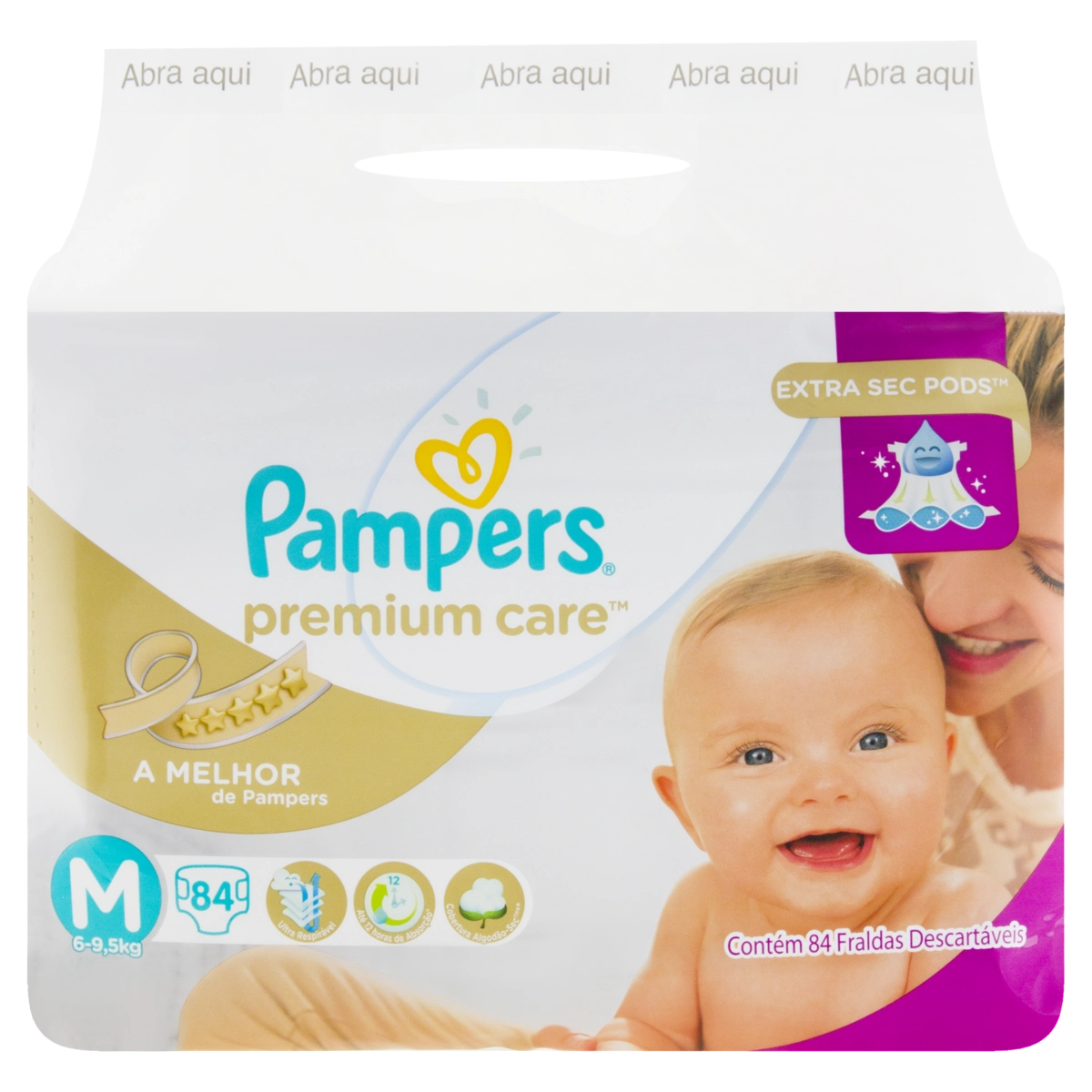 Fralda Descartável Infantil Pampers Premium Care M Pacote 84 Unidades
