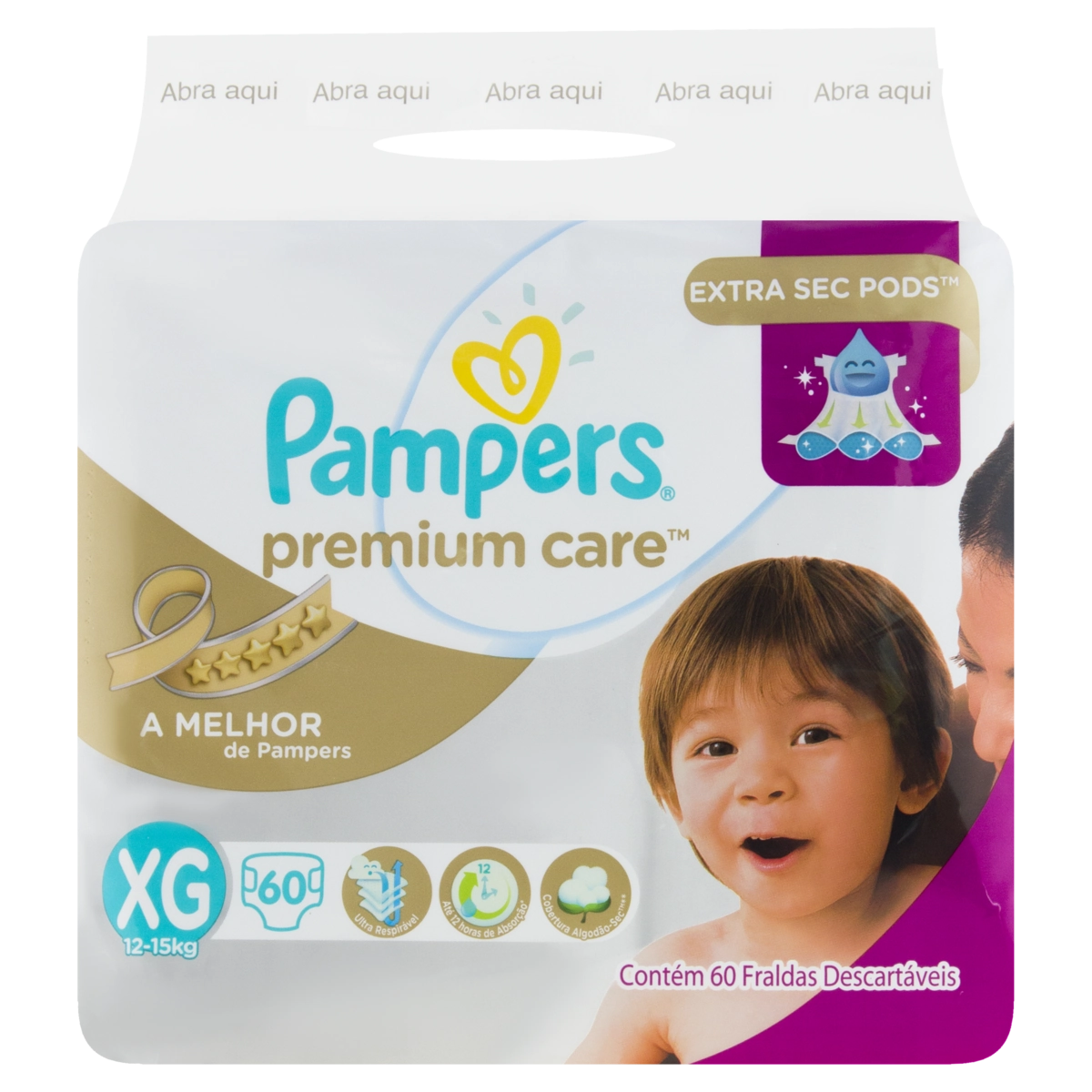 Fralda Descartável Infantil Pampers Premium Care Xg Pacote 60 Unidades