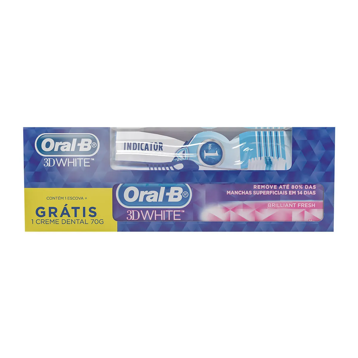 Kit Escova Dental Macia Oral B 3d White Indicator Grátis Creme Dental Brilliant Fresh