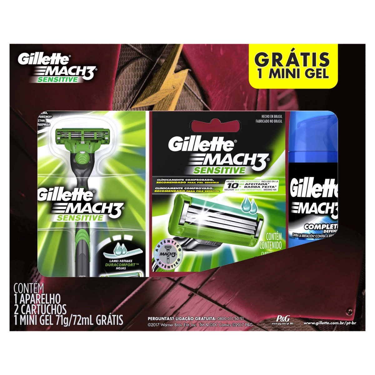 Kit 1 Aparelho Recarregável 2 Cargas Para Barbear Gillette Mach3 Sensitive Grátis 1 Mini Gel De Barb