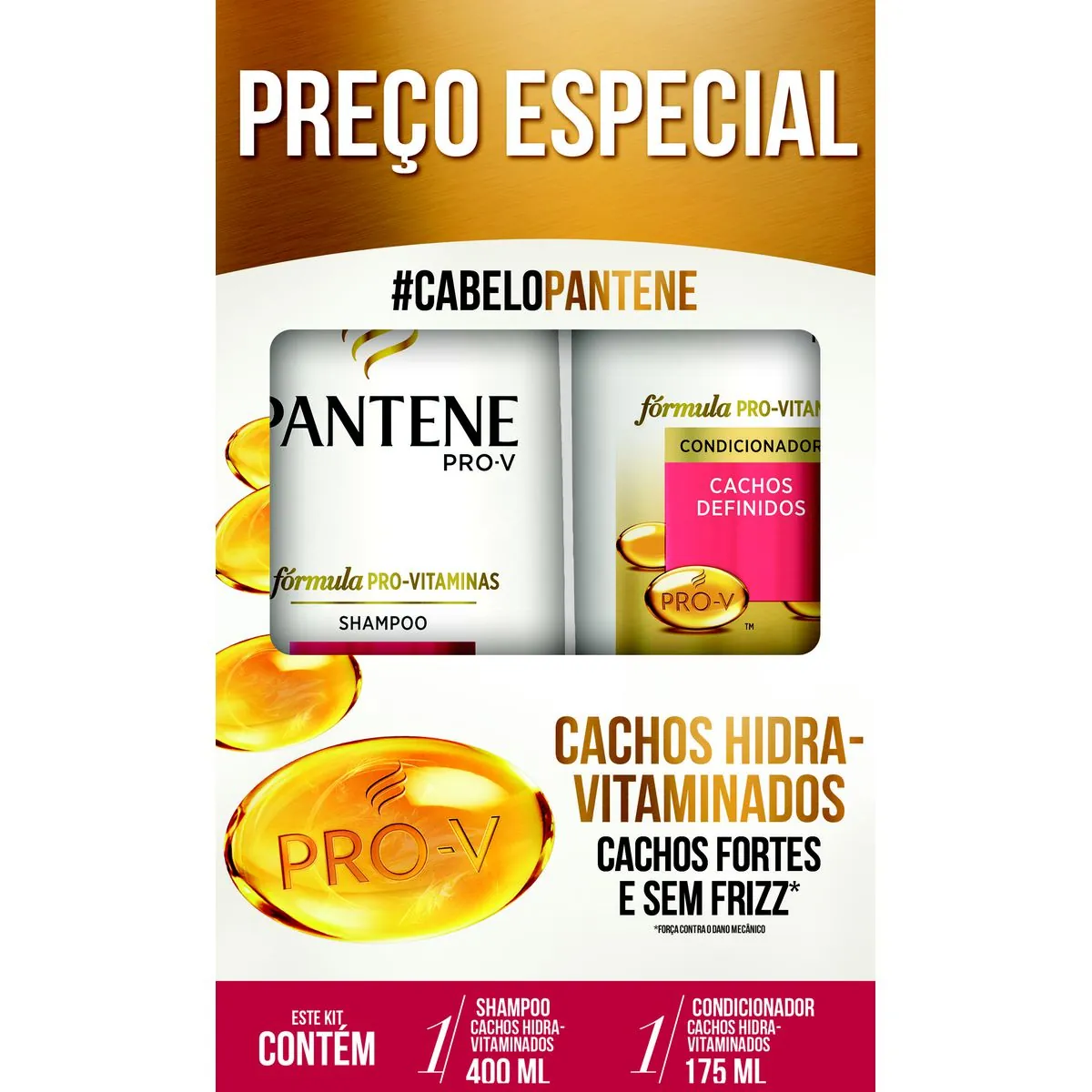 Kit de Shampoo 400ml e Condicionador 175ml Pantene Cachos Hidra-Vitaminados