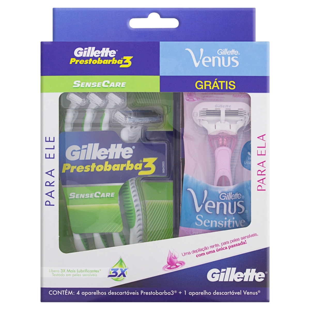 Kit 4 Aparelhos Descartáveis Para Barbear Gillette Prestobarba3 Sensecare Grátis 1 Aparelho Venus Se