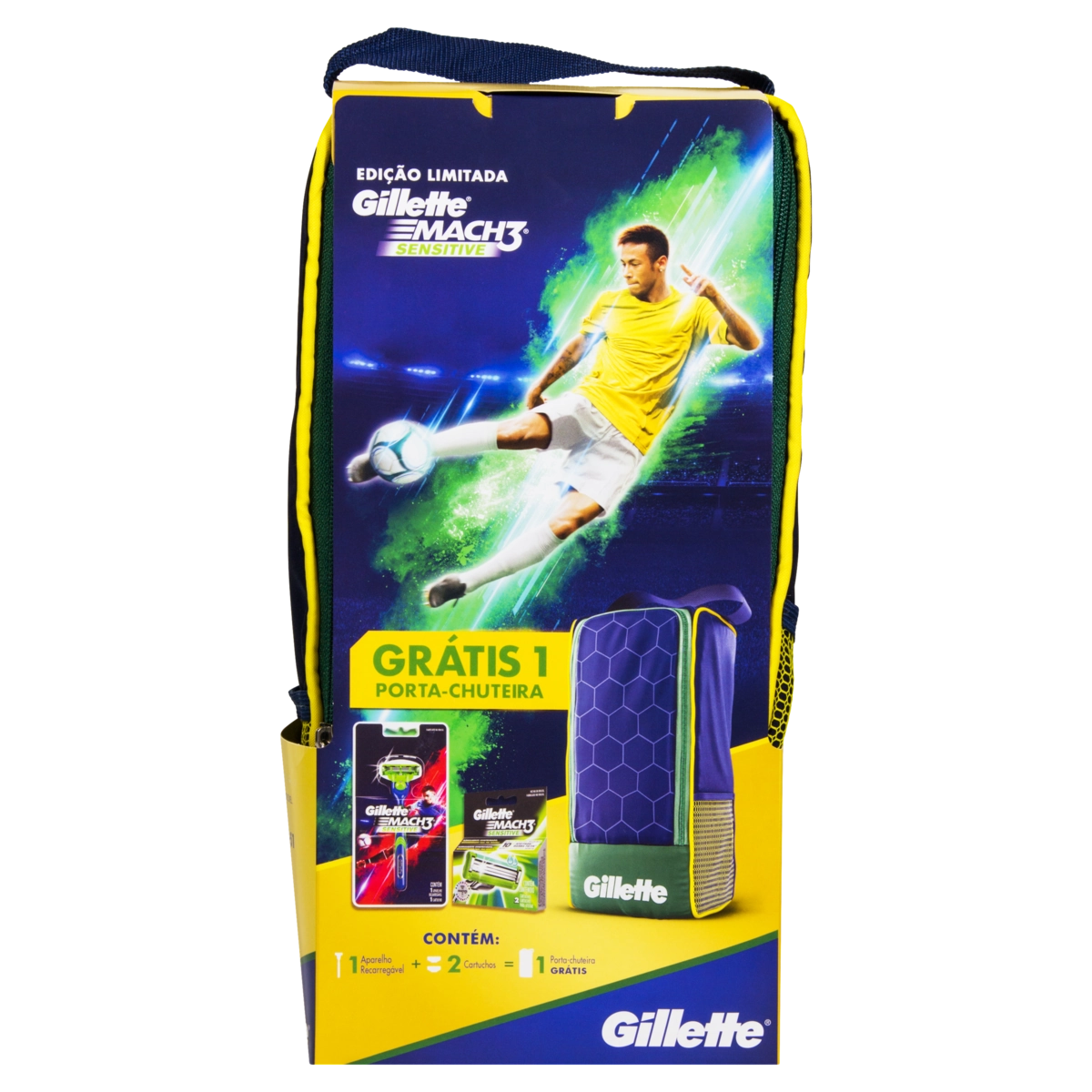 Kit Aparelho Recarregável 2 Cargas Para Barbear Gillette Mach3 Sensitive Grátis Porta Chuteira