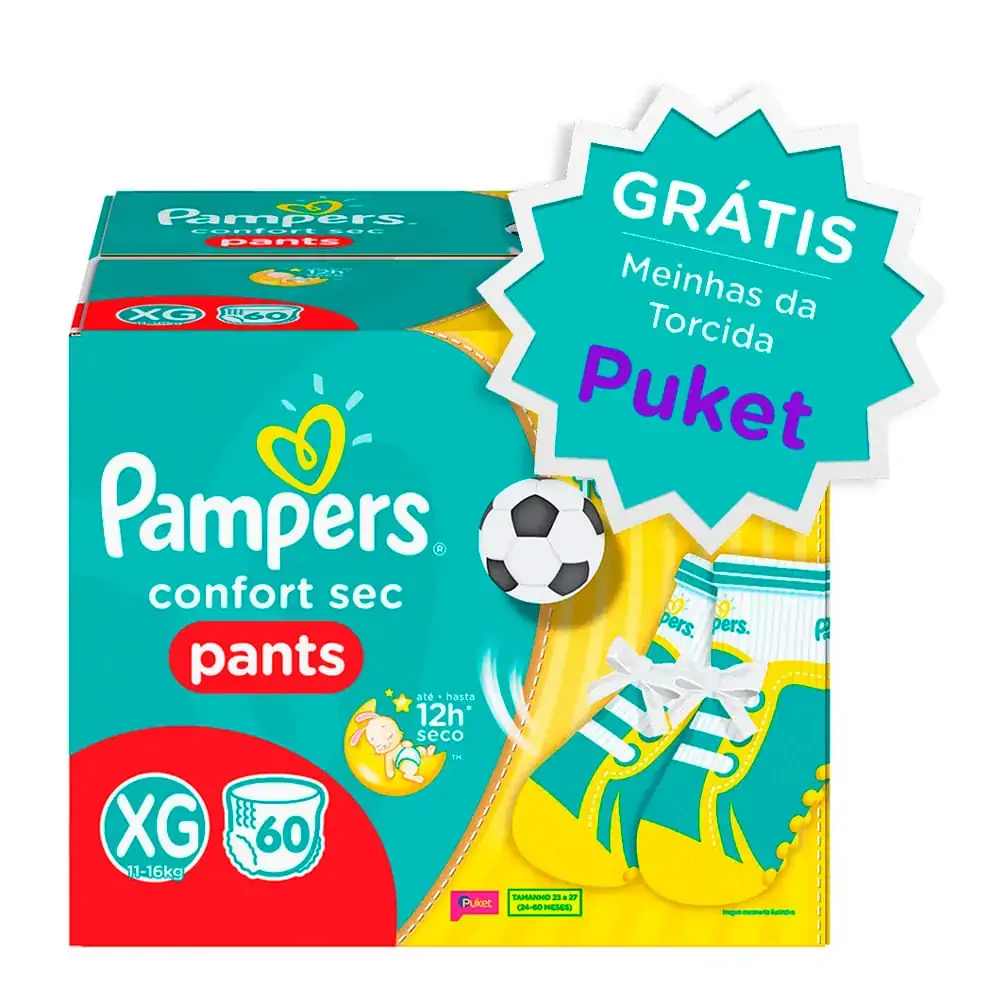 Fralda Descartável Infantil Pants Pampers Confort Sec Xg Caixa 60 Unidades Grátis Meinhas Da Torcida