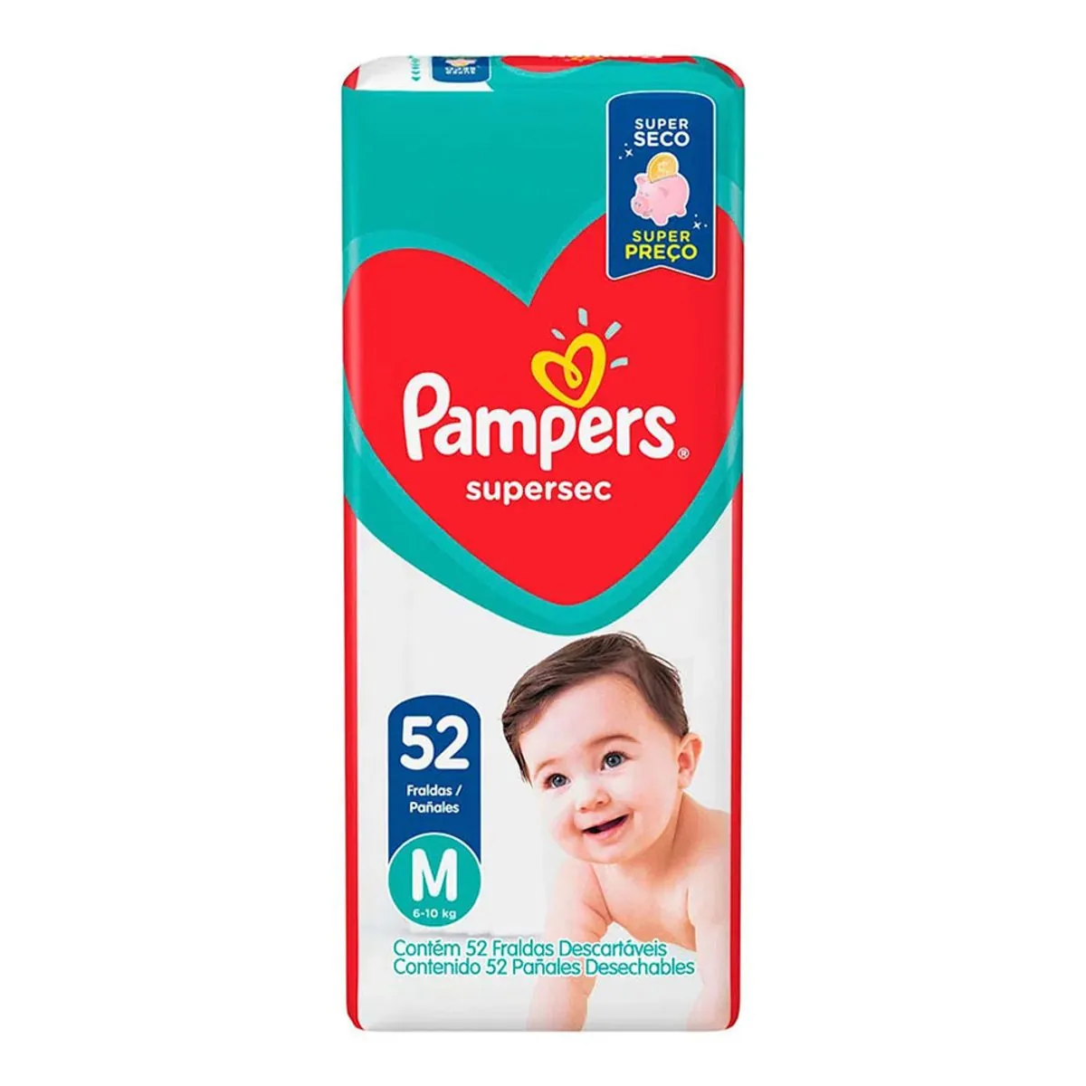 Fralda Descartável Infantil Pampers Supersec M Pacote 52 Unidades