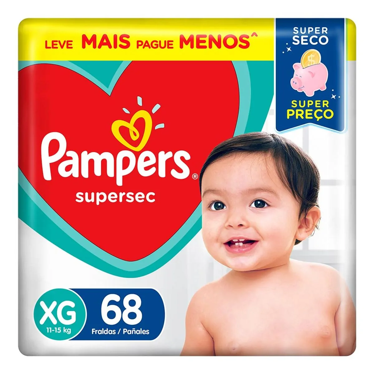 Fralda Descartável Infantil Pampers Supersec Xg Pacote 68 Unidades Leve Mais Pague Menos