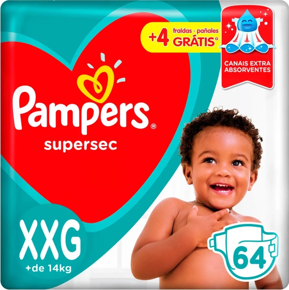 Fralda Descartável Pampers Supersec Jumbo XXG 64 Tiras