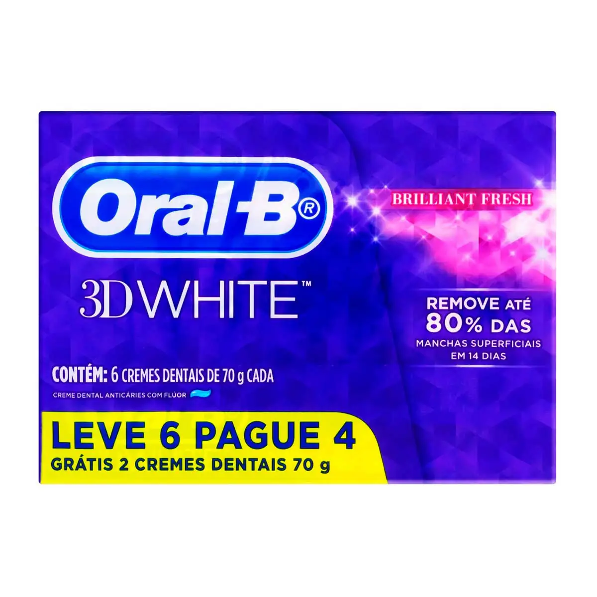 Pack Creme Dental Oral B 3d White Brilliant Fresh Caixa 70g Cada Leve 6 Pague 4 Unidades