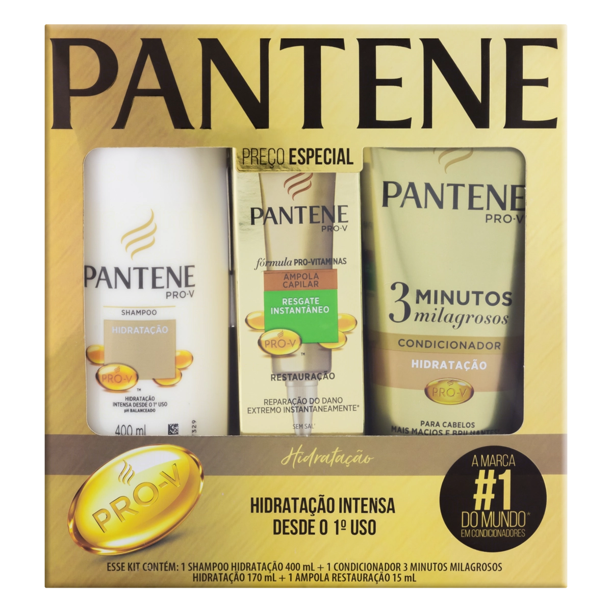 Kit Shampoo 400ml Condicionador 170ml Ampola De Tratamento 15ml Pantene Hidratação