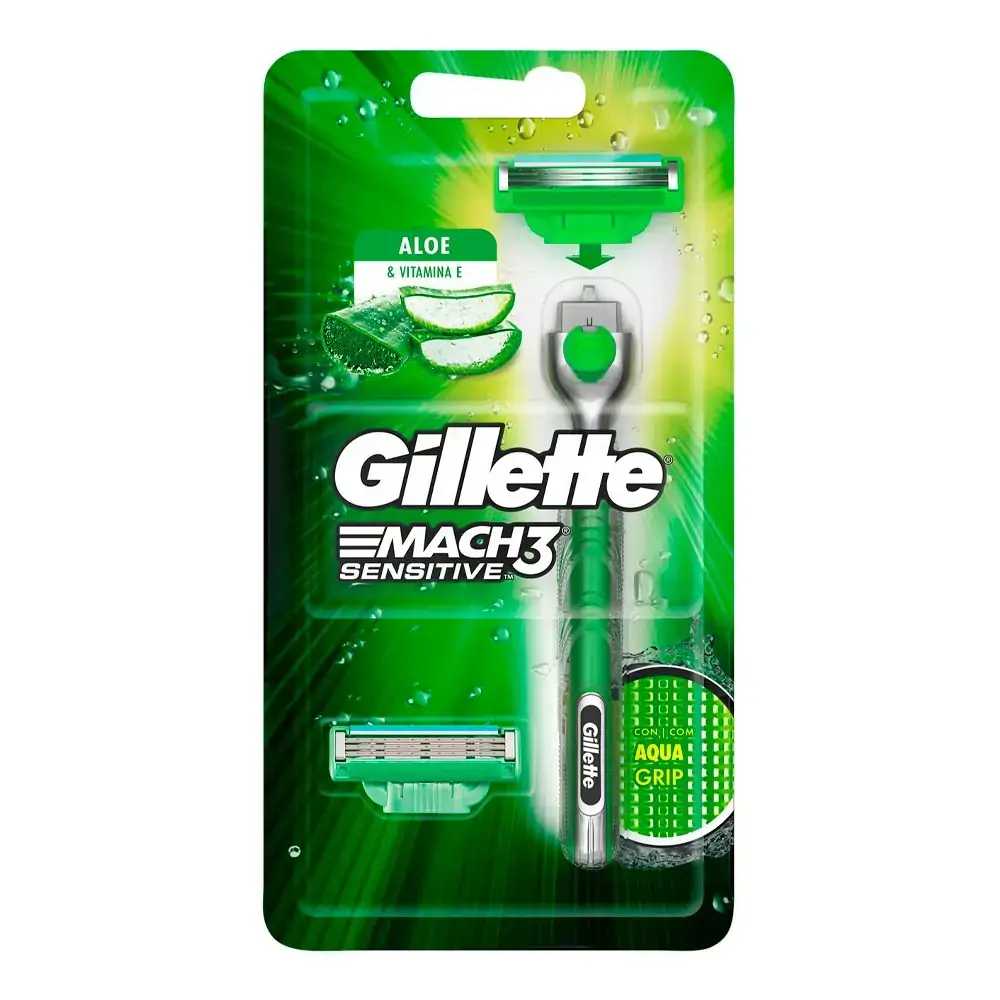 Aparelho De Barbear Gillette Mach3 Aqua Grip Sensitive 2 Cargas, Gillette