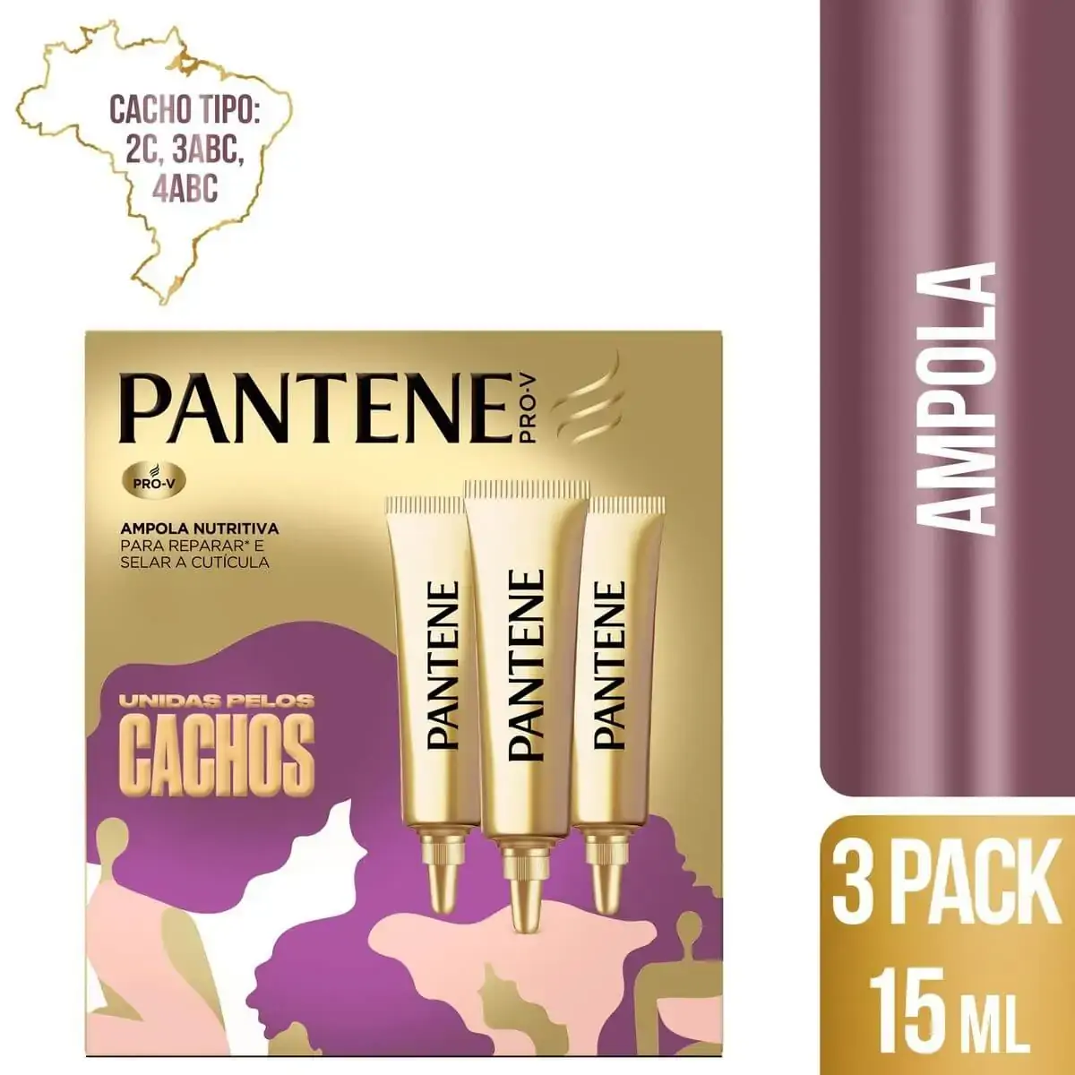 Ampola De Tratamento Nutritiva Pantene Unidas Pelos Cachos Caixa 3 Unidades 15ml Cada
