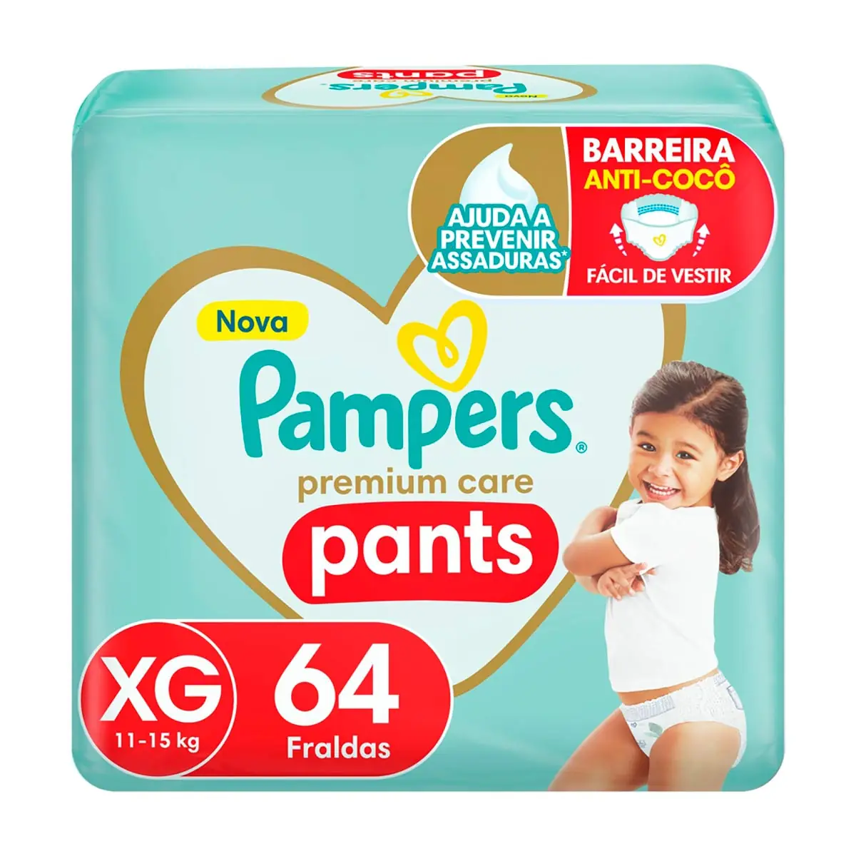 Fralda Pampers Premium Care Pants Top Tamanho XG 64 unidades