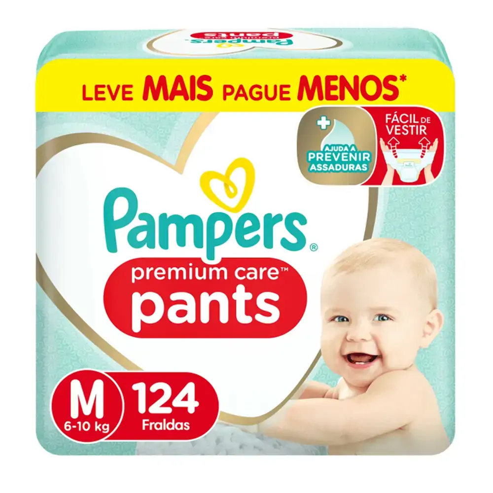 Fralda Descartável Infantil Pants Pampers Premium Care M Pacote 124 Unidades Leve Mais Pague Menos