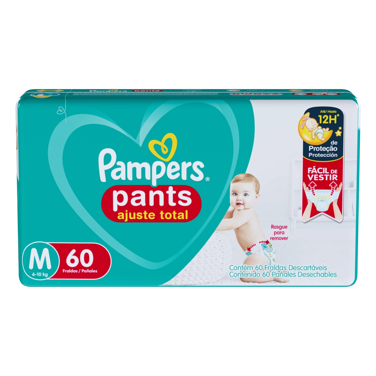 Fralda Descartável Infantil Pants Pampers Ajuste Total M Pacote 60 Unidades