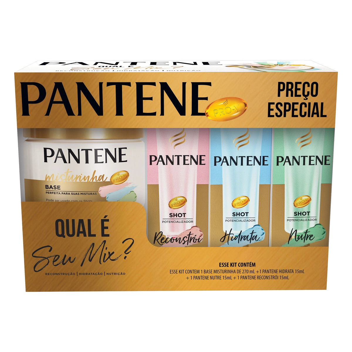 Kit Creme De Tratamento 270ml Ampola Shot Potencializador Hidrata Nutre Reconstrói 15ml Cada Pantene