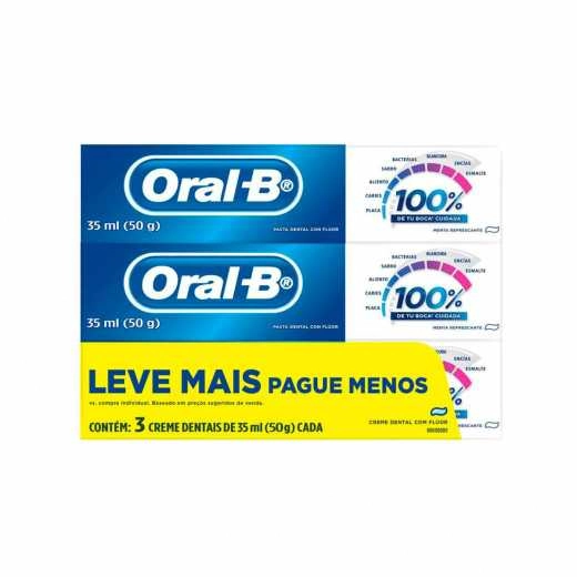 Kit Creme Dental Oral-B com Flúor Menta Refrescante 50g - 3 Unidades