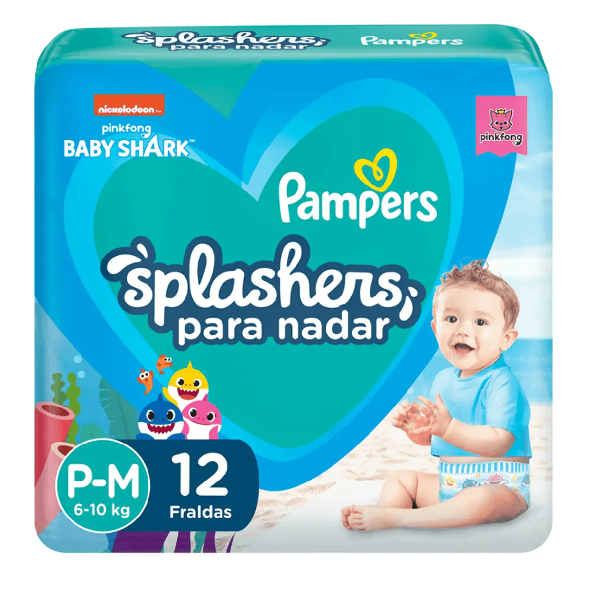 Fraldas Para Água Pampers Splashers Baby Shark P-M 12 Unidades