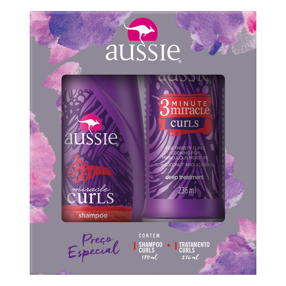 Kit Shampoo Miracle Curls 180ml Creme De Tratamento Aussie 3 Minute Miracle Curls 236ml