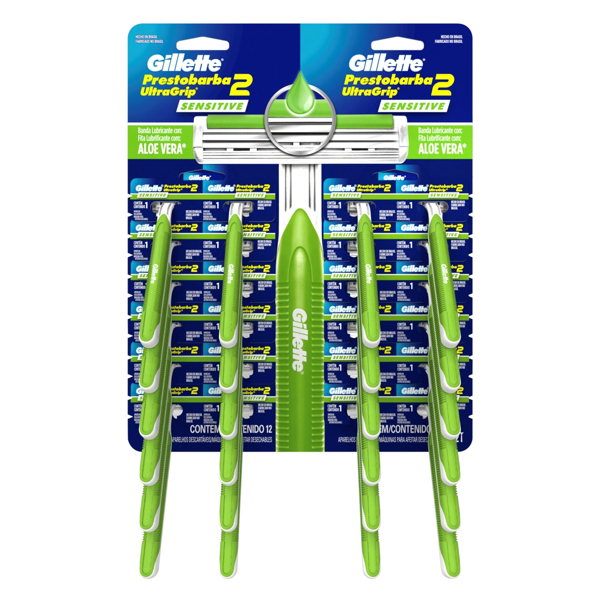 Pack Aparelho Descartável Para Barbear Gillette Prestobarba2 Ultragrip Sensitive 12 Unidades