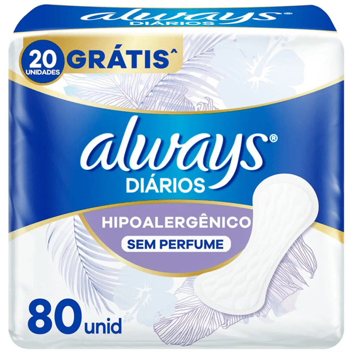 Protetor Diário sem Abas Sensitive Always Pacote Leve 80 Pague 60 Unidades Edição de Verão